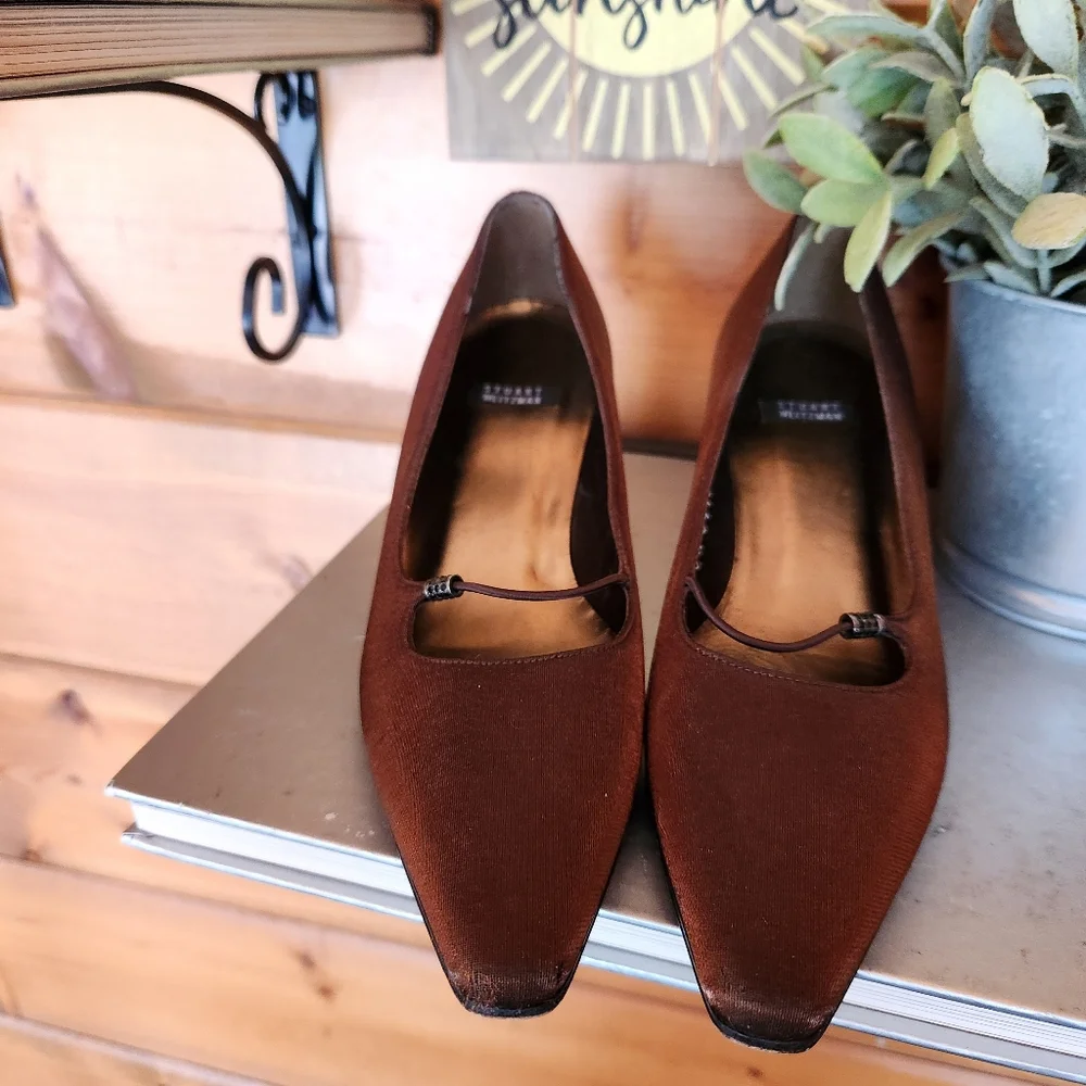Stuart Weitzman Glooporto Copper Brown Silk Leather Evening Pump Heel Shoe Sz 6B